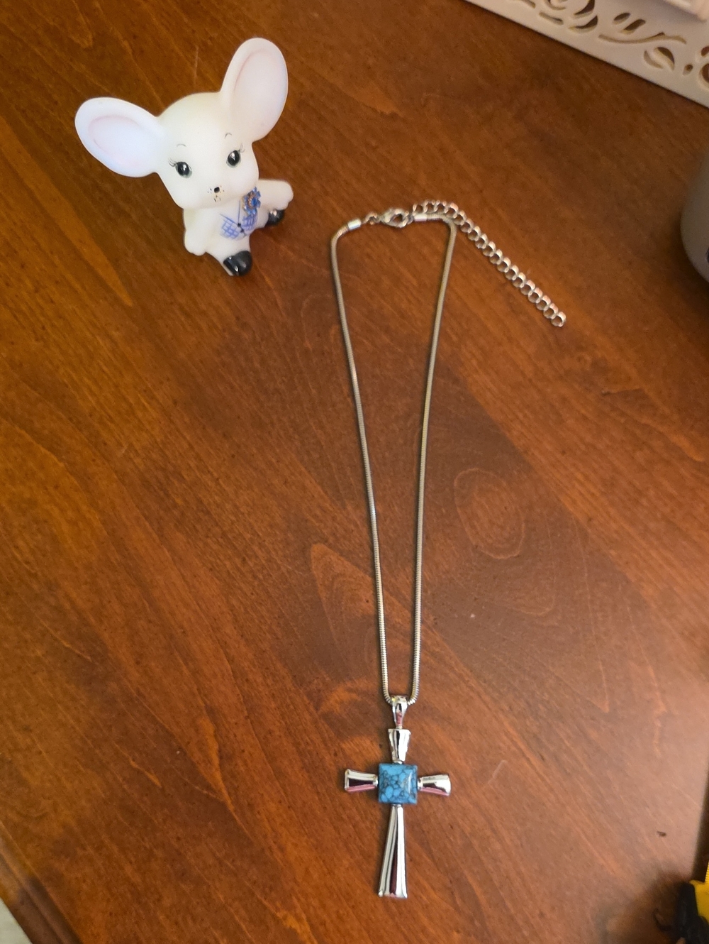 Silver Cross Pendant Necklace with Blue Stone